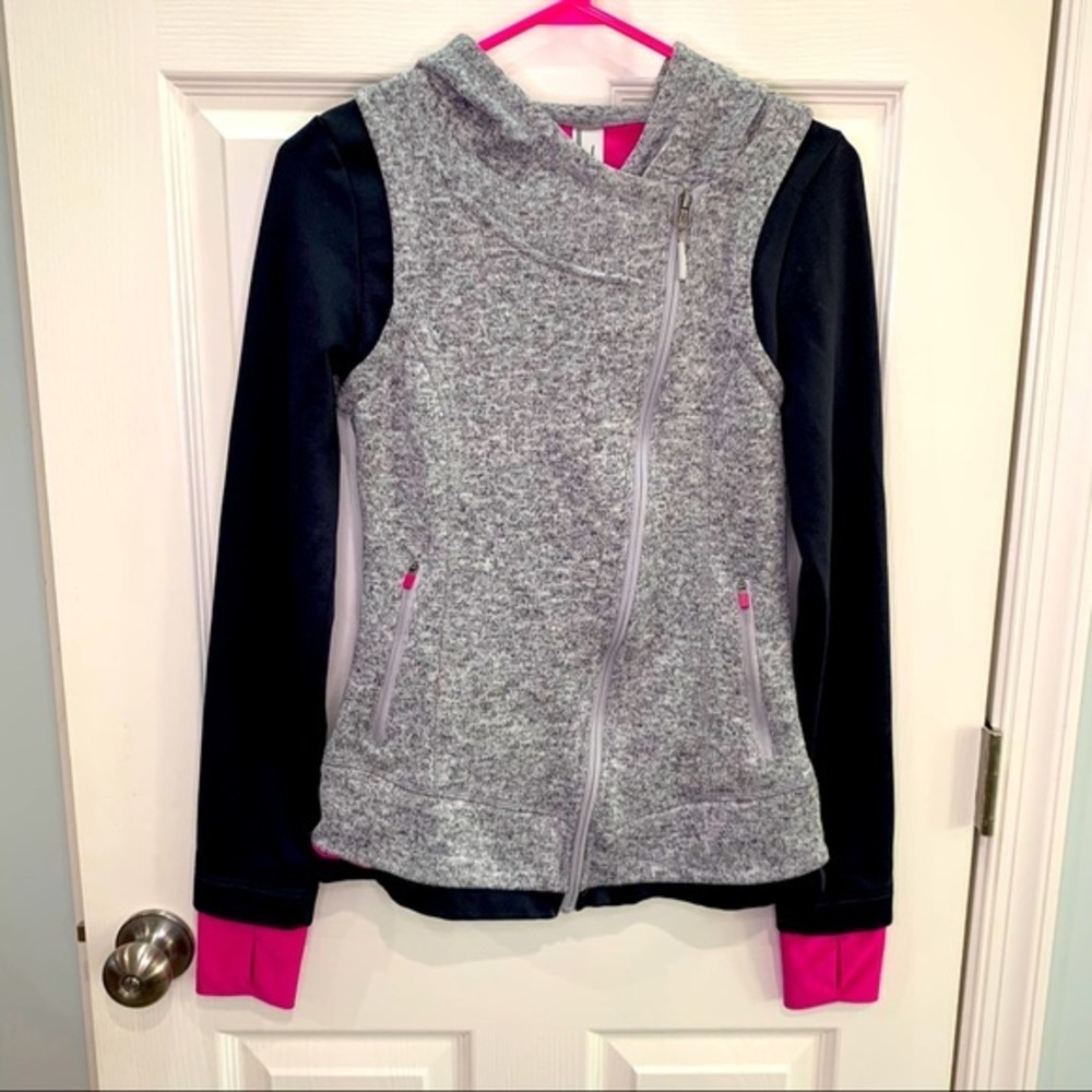 Mondetta Hooded Performance Jacket Gray Black Pink - image 1